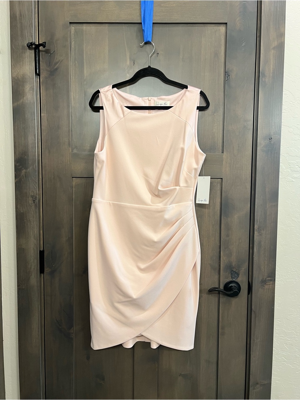 Sleeveless Blush Midi Dress with Draped Faux-Wrap Skirt